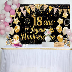 18 Ans Bannière Joyeux Anniversaire Noir Or Toile De Fond