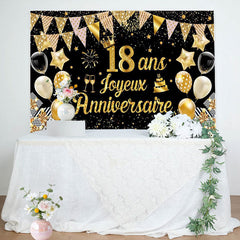 18 Ans Bannière Joyeux Anniversaire Noir Or Toile De Fond