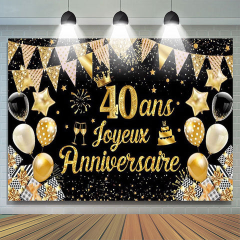 40 Ans Bannière Joyeux Anniversaire Noir Or Toile De Fond