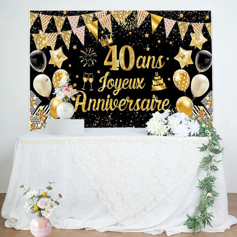 40 Ans Bannière Joyeux Anniversaire Noir Or Toile De Fond