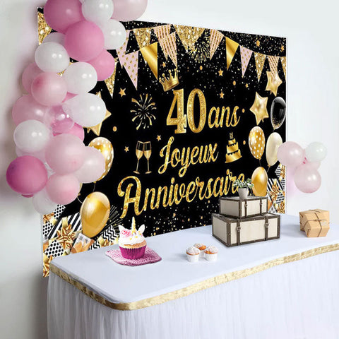 40 Ans Bannière Joyeux Anniversaire Noir Or Toile De Fond