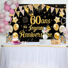 60 Ans Bannière Joyeux Anniversaire Noir Or Toile De Fond