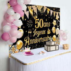 50 Ans Bannière Joyeux Anniversaire Noir Or Toile De Fond