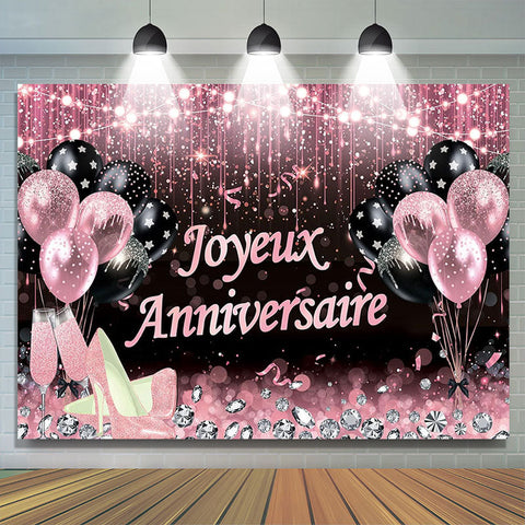 Ballons roses à paillettes scintillantes Joyeux Anniversaire Toile De Fond