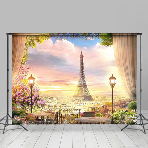 Toile de fond pour photo Motif Tour Eiffel Paris Fleurs de cerisier