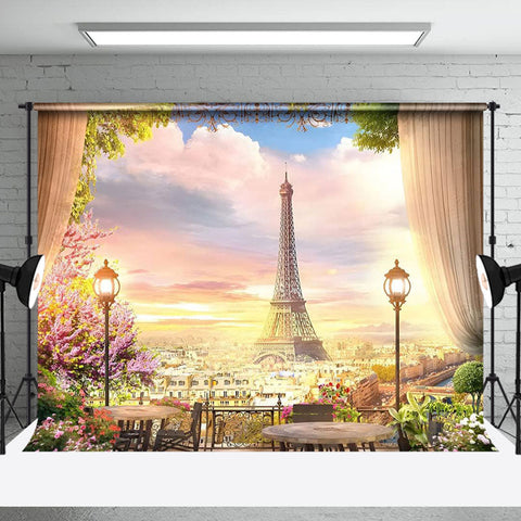 Toile de fond pour photo Motif Tour Eiffel Paris Fleurs de cerisier