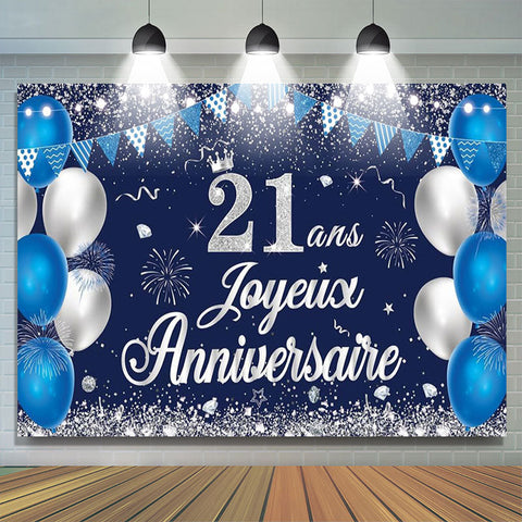 21 Ans Bleu Banderole Joyeux Anniversaire Bannière Toile De Fond