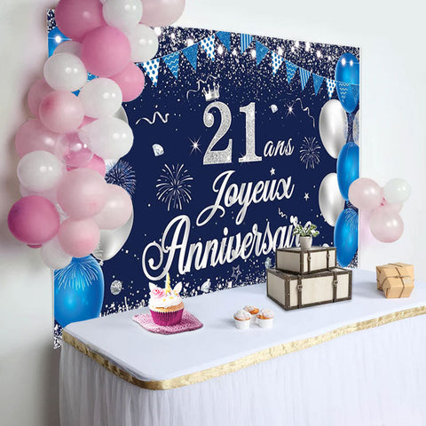 21 Ans Bleu Banderole Joyeux Anniversaire Bannière Toile De Fond