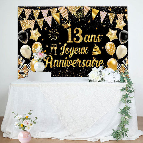 13 Ans Bannière Joyeux Anniversaire Noir Or Toile De Fond