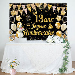 13 Ans Bannière Joyeux Anniversaire Noir Or Toile De Fond
