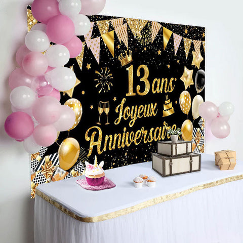 13 Ans Bannière Joyeux Anniversaire Noir Or Toile De Fond