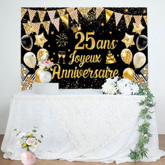 25 Ans Bannière Joyeux Anniversaire Noir Or Toile De Fond