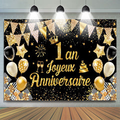 1 an Bannière Joyeux Anniversaire Noir Or Toile De Fond