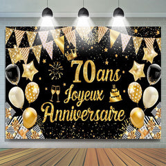 70 Ans Bannière Joyeux Anniversaire Noir Or Toile De Fond