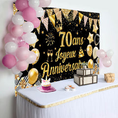 70 Ans Bannière Joyeux Anniversaire Noir Or Toile De Fond