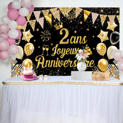 2 Ans Bannière Joyeux Anniversaire Noir Or Toile De Fond
