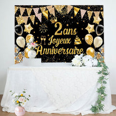 2 Ans Bannière Joyeux Anniversaire Noir Or Toile De Fond