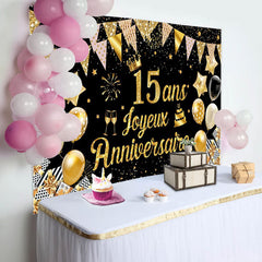 15 Ans Bannière Joyeux Anniversaire Noir Or Toile De Fond
