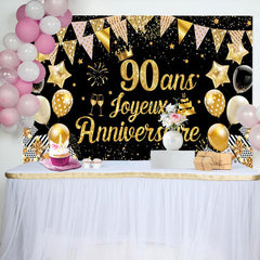 90 Ans Bannière Joyeux Anniversaire Noir Or Toile De Fond