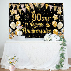 90 Ans Bannière Joyeux Anniversaire Noir Or Toile De Fond