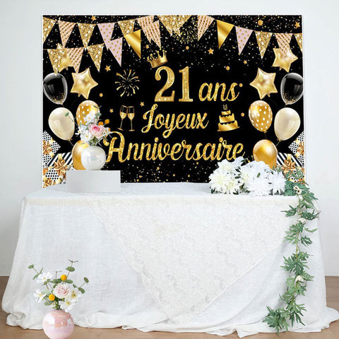 21 Ans Bannière Joyeux Anniversaire Noir Or Toile De Fond