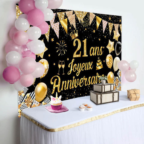 21 Ans Bannière Joyeux Anniversaire Noir Or Toile De Fond