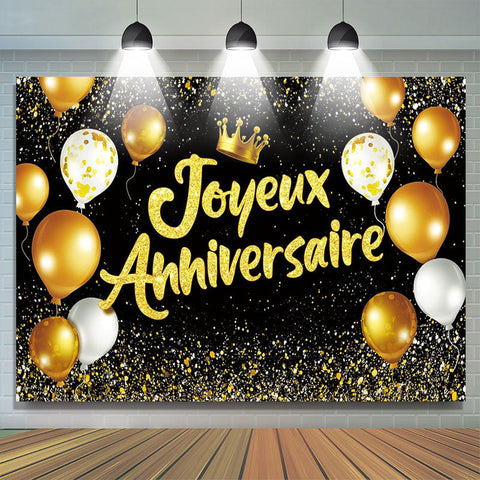 Bannière Joyeux Anniversaire Noir Or Toile De Fond