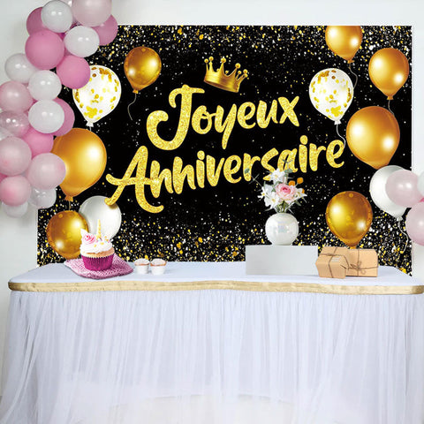 Bannière Joyeux Anniversaire Noir Or Toile De Fond