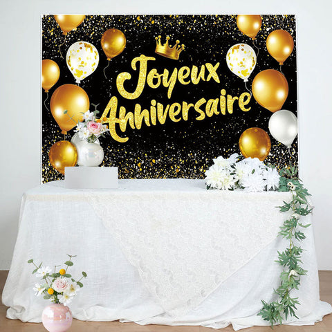 Bannière Joyeux Anniversaire Noir Or Toile De Fond