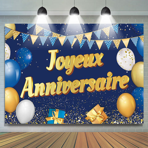 Joyeux anniversaire fond de fête bleu or