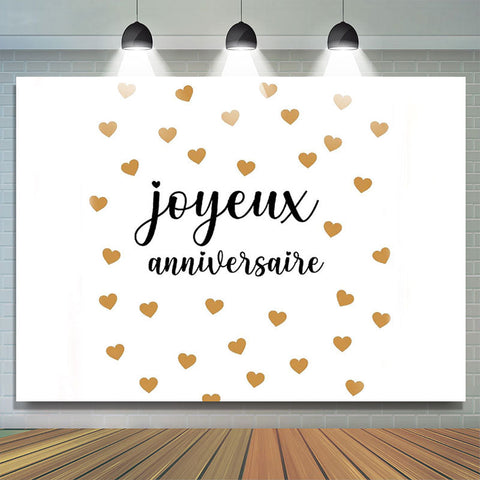 Toile de fond heureux anniversaire blanc or cœur