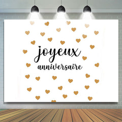 Toile de fond heureux anniversaire blanc or cœur