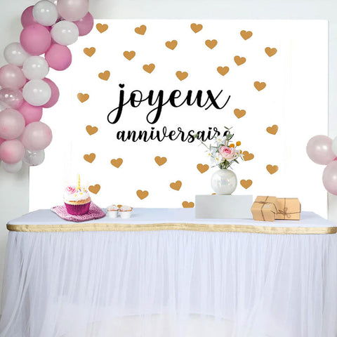 Toile de fond heureux anniversaire blanc or cœur