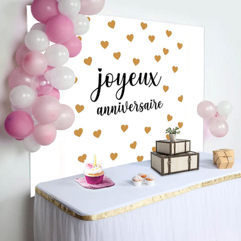 Toile de fond heureux anniversaire blanc or cœur