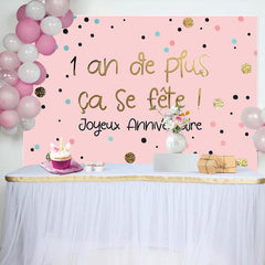 Toile de fond heureux anniversaire rose Polka Points confettis