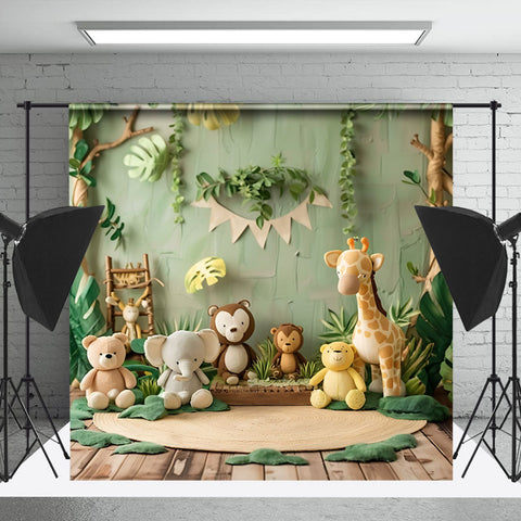 Cake Smash Safari Animal Poupée Jungle Usine Bois Toile de fond