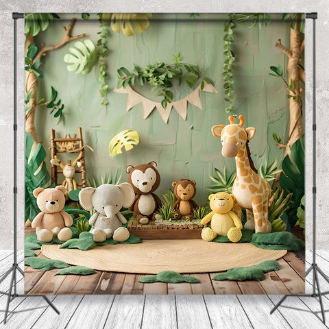 Cake Smash Safari Animal Poupée Jungle Usine Bois Toile de fond