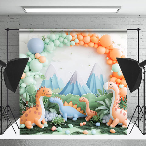 Cake Smash Vert Orange Dinosaure Montagne Safari Toile de fond