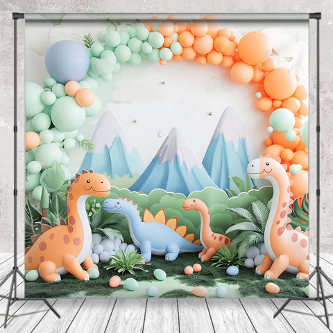 Cake Smash Vert Orange Dinosaure Montagne Safari Toile de fond