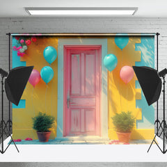 Cake Smash Rétro Bleu Jaune Rose Usine Porte Toile de fond