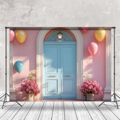 Cake Smash Moderne Ballon Floral Bleu Rose Porte Toile de fond