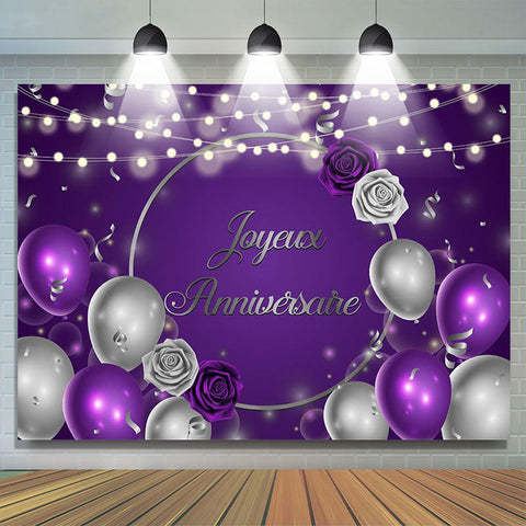 Paillettes Violet Argent Rose Ballon Anniversaire Toile de fond