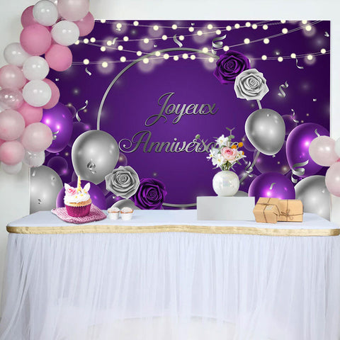 Paillettes Violet Argent Rose Ballon Anniversaire Toile de fond