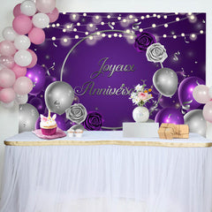 Paillettes Violet Argent Rose Ballon Anniversaire Toile de fond