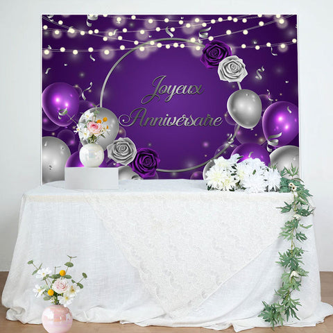 Paillettes Violet Argent Rose Ballon Anniversaire Toile de fond