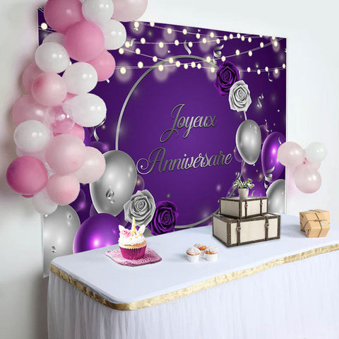 Paillettes Violet Argent Rose Ballon Anniversaire Toile de fond