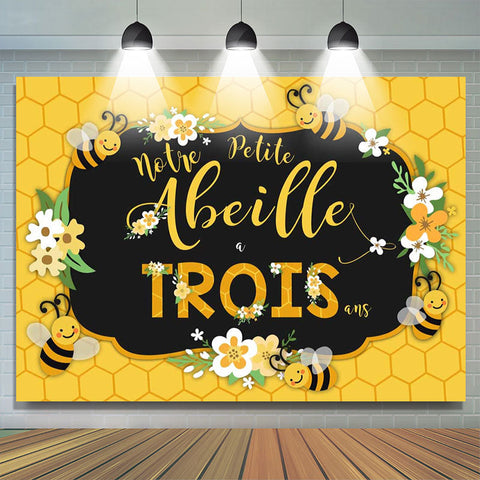 Abeille Trois Été Jaune Heureux 3ème Anniversaire Toile de fond