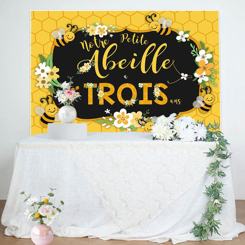 Abeille Trois Été Jaune Heureux 3ème Anniversaire Toile de fond