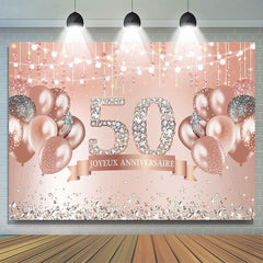 Rose Or Heureux 50ème Anniversaire Paillettes Diamants des ballons Toile de fond