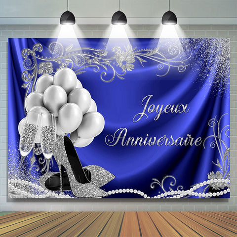 Argent Ballon et Talons Bleu Heureux Anniversaire Toile de fond